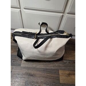 Neely & Chloe Canvas Leather Weekender Bag Cream Black Travel Duffel